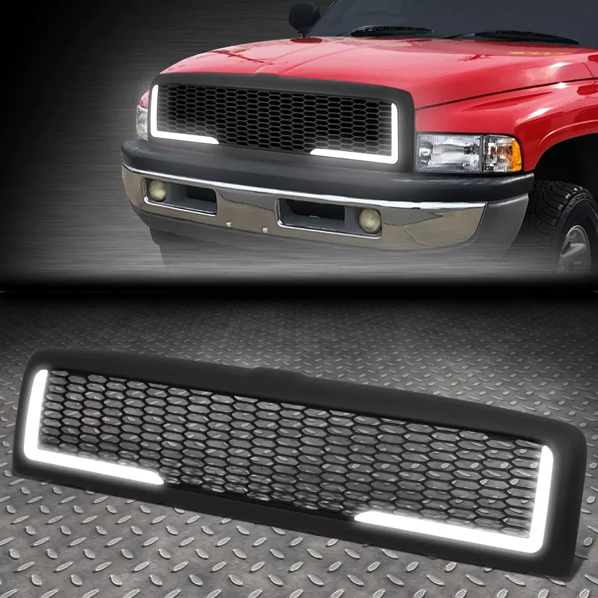 

US [LED DRL]FOR 94-02 RAM 1500 2500 3500 HONEYCOMB MESH FRONT BUMPER GRILLE GRILL