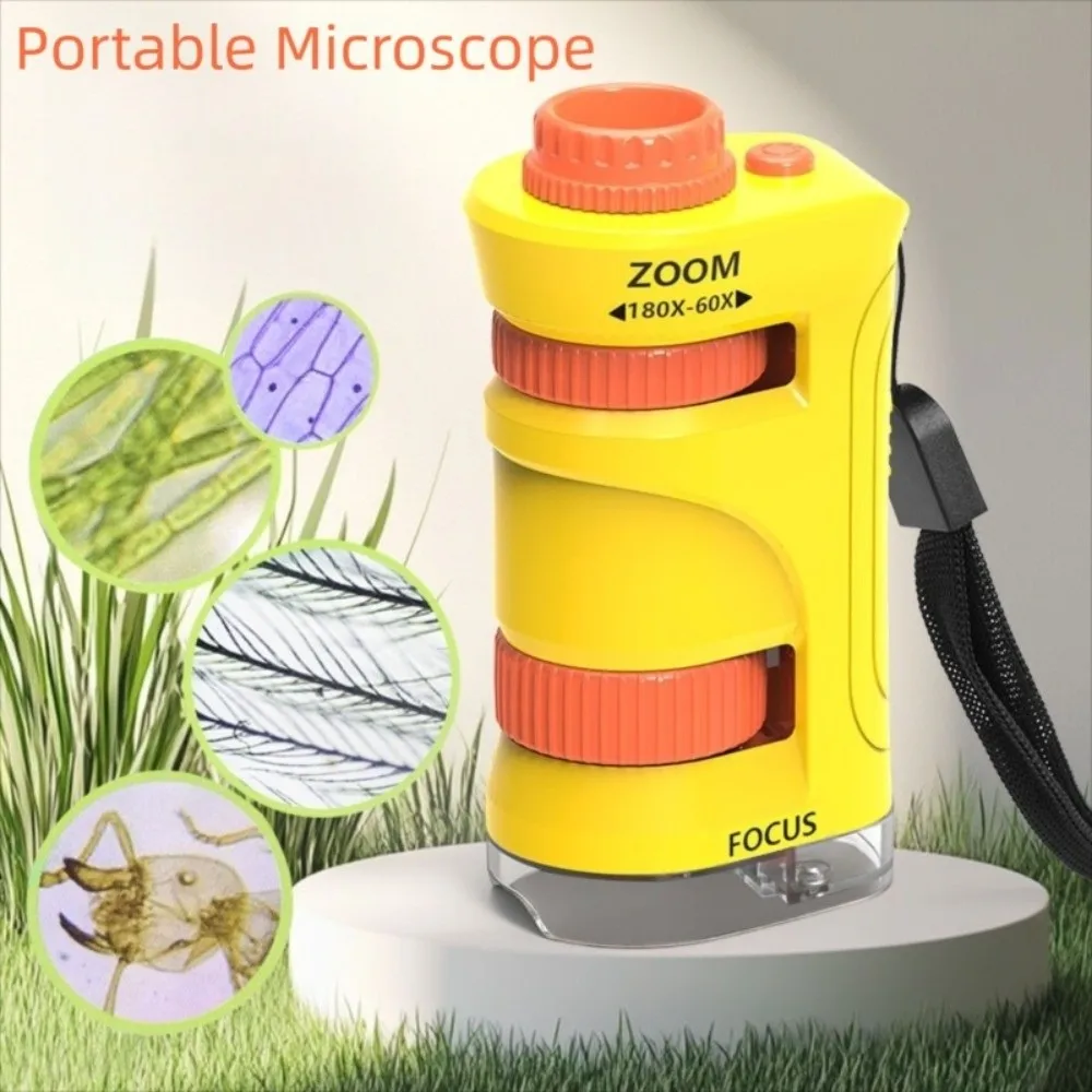 Microscope Portable jouet scientifique pour enfants, Zoom 60x-180x avec lumière LED, loupe portative, petit Microscope scientifique