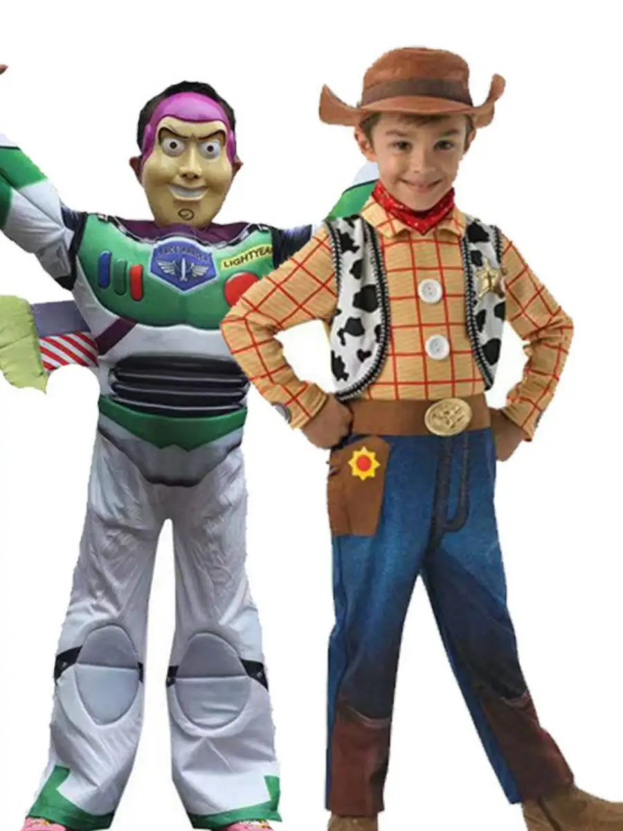 

Новый детский цельный костюм на Хэллоуин, костюм Вуди, персонаж мультфильма, джинсовый принт, полиэфирная ткань, детский универсальный наряд