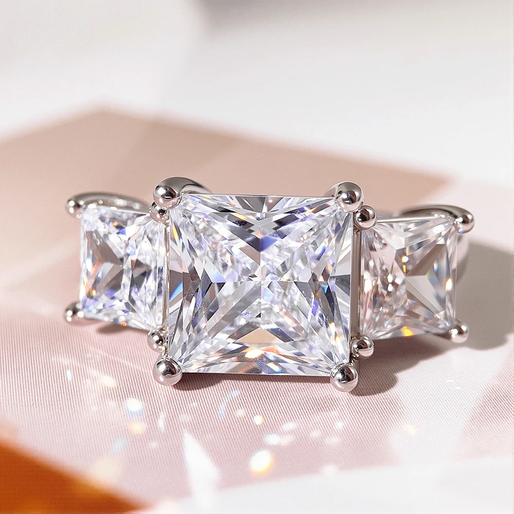 COSYA 6.4CT 3 حجر الأميرة قص مويسانيتي خاتم الماس S925 الفضة تألق الزفاف الفرقة للنساء مجوهرات مع شهادة #5