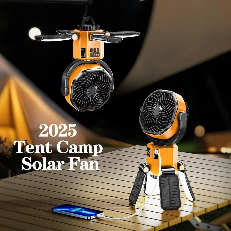 

Eary 6000mAh Battery Camping Fan Solar Rechargeable 4 Speeds Wind With COB Light‌ Outdoor Air Cooler Fan Portable for Tent Power