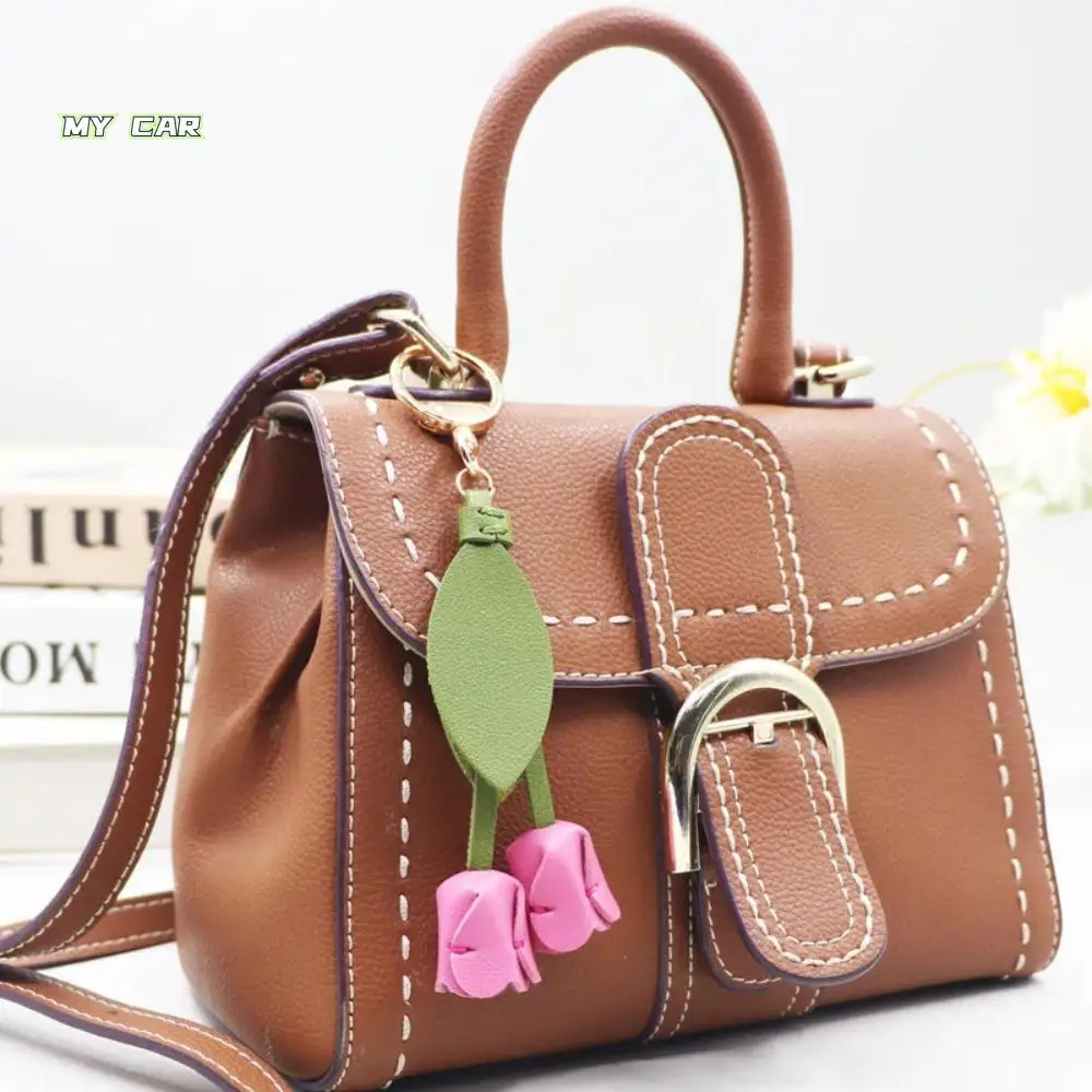 

Sweet Tulip Bag Pendant PU Leather Korean Style Car Key Chains Bag Match Accessories Bag Charms Fresh Backpack Decoration Girl