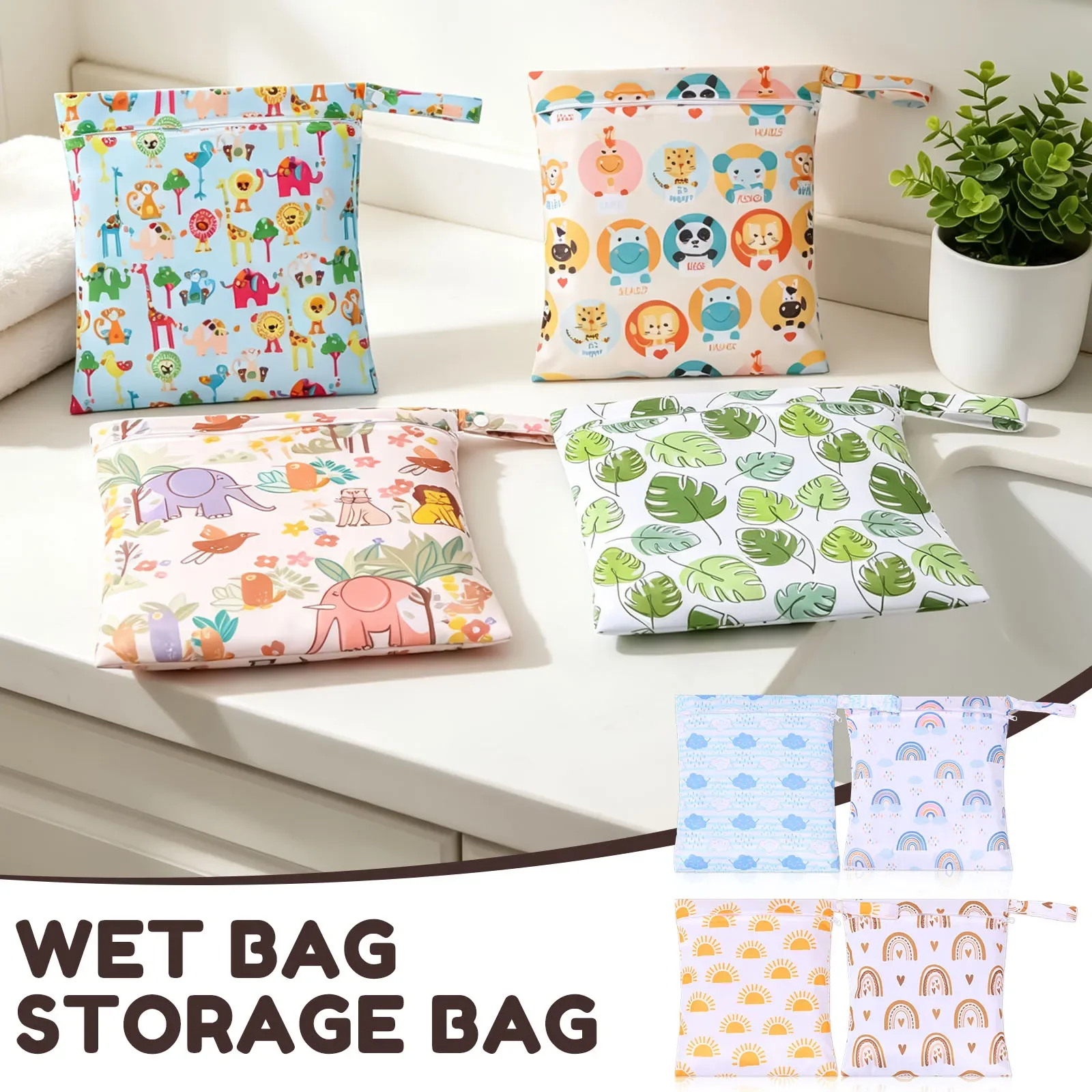 

4Pcs Wet Dry Bags Polyester Waterproof Baby Diapers Nappies Bags with Zipper Reusable Wet Swimsuit Bag for Baby Items Beach Gym