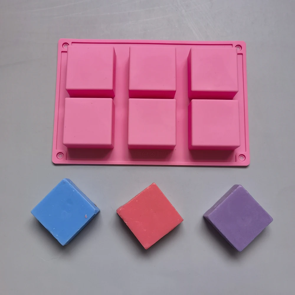 6 Cavity Soap Mold Square Silicone Mold for Making Soaps Rectangle DIY Handmade Soap Form Tray Cake Mould