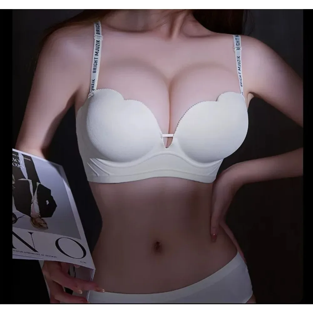 Half Cup Invisible Bra 8cm Thick Push‑Up Padding Lingerie AA Small Breast No Empty Cup Gather Breast Fix Expanded Sides Bra S-XL