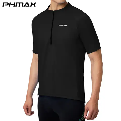 PHMAX Men Cycling Jersey Summer Breathable Quick Drying Short Sleeve Night Reflective Cycling Shirt Sports Loose Casual Clothes