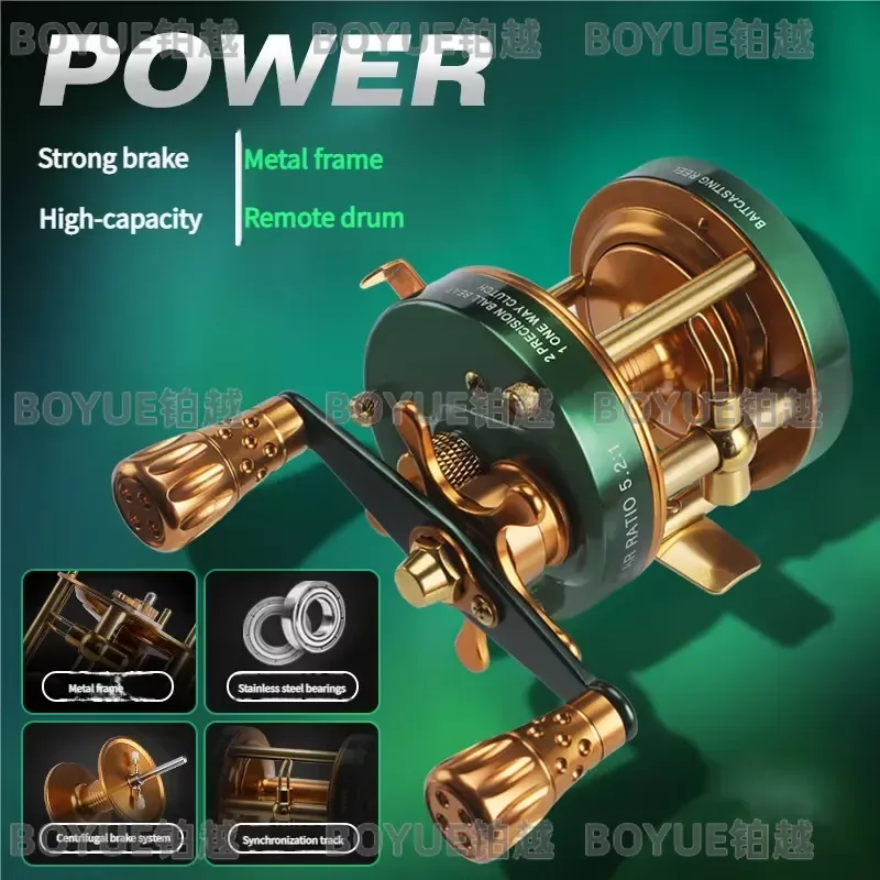 Retro Green Baitcasting Reel 40L 60L Metal Spool 2BB 10kg Drag High Power Jigging Fishing Wheel for Boat Sea Gear