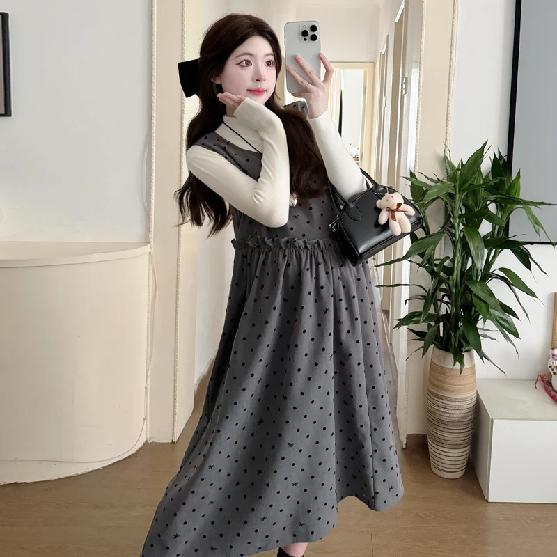 وصل حديثًا لخريف/شتاء 2025 مجموعة وزرة الأمومة على الطراز الكوري-فساتين فضفاضة للتخسيس مقاس كبير للنساء الحوامل