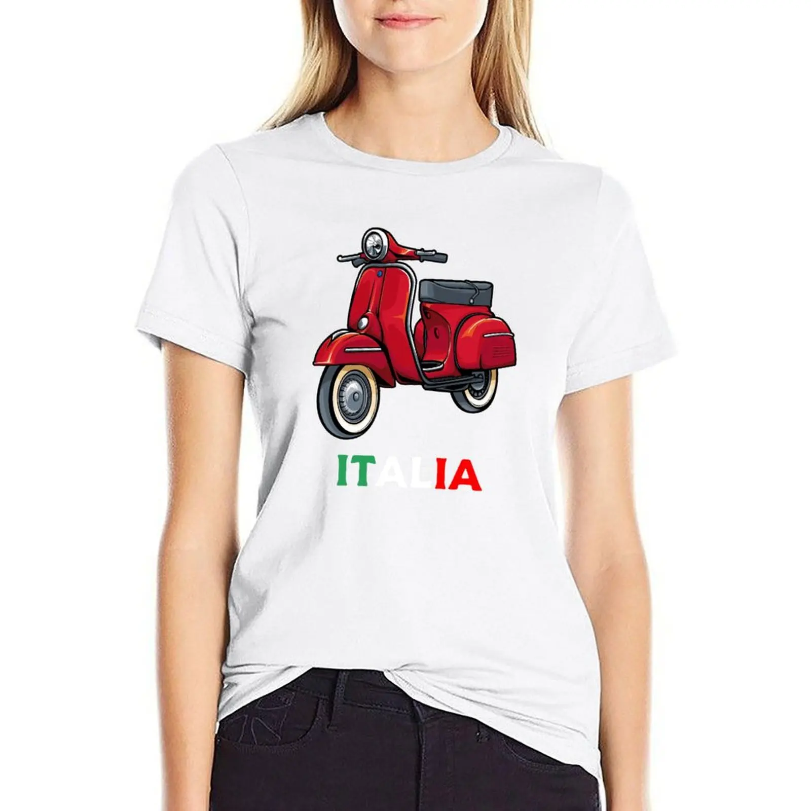 Italy Classic Vespa Scooter Moped Bike Retro Love Vintage T-shirt lady clothes korean fashion tight shirts for Women