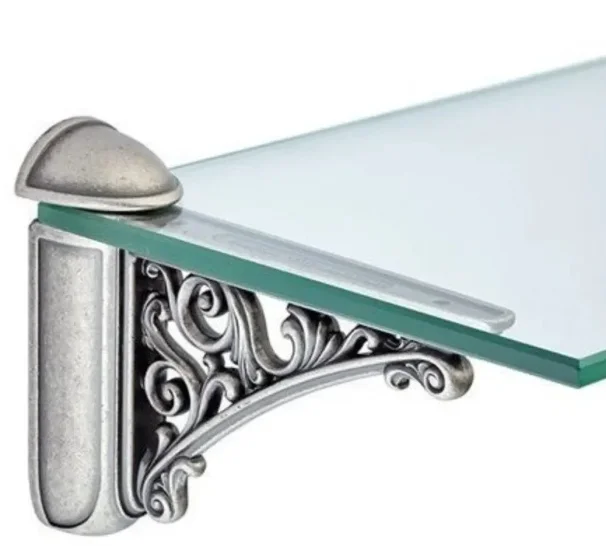 2Pcs Zinc F Shaped Glass Wooden Floating Shelf Bracket Holder Support Classical European