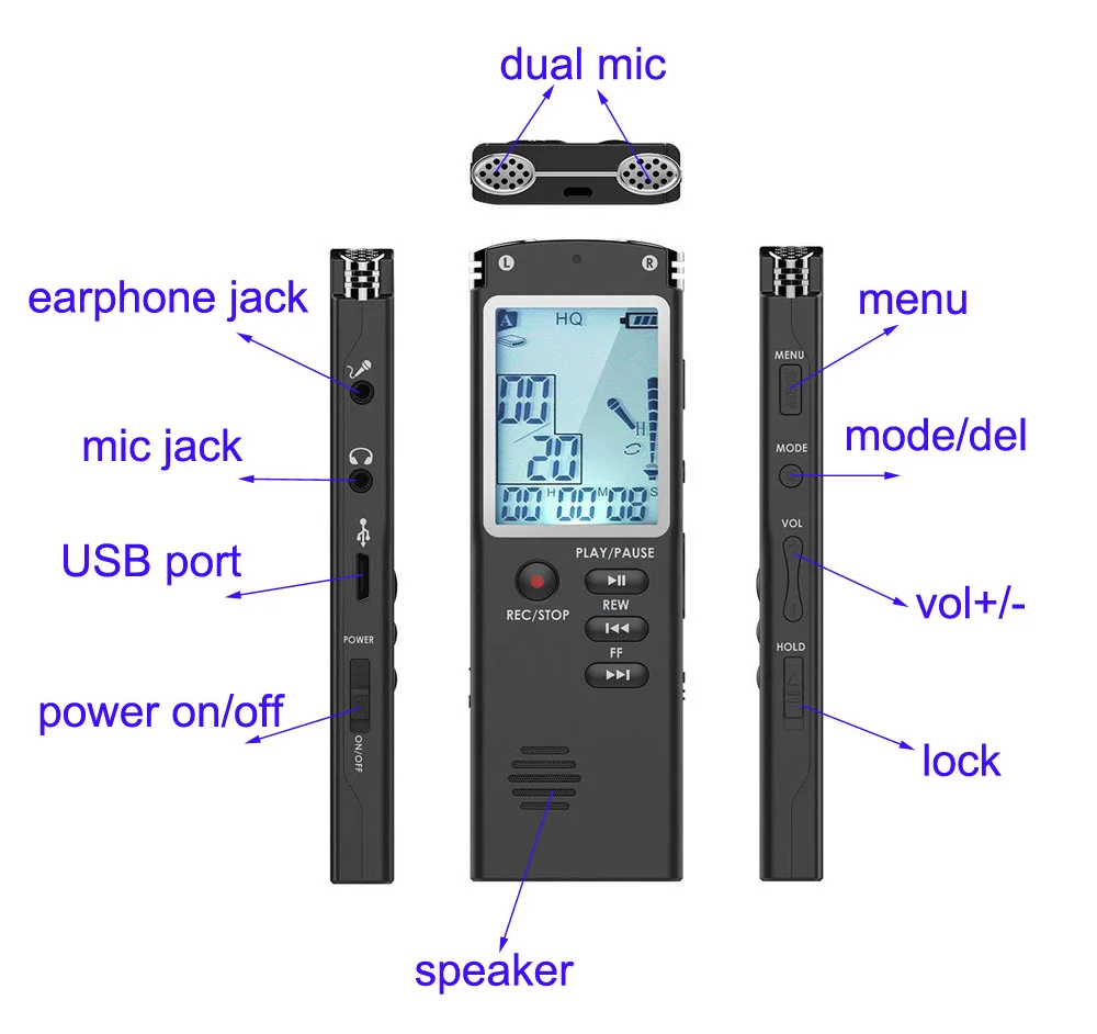 Voice Activated Audio Pen 1536kbps Microphone Telephone Recording 8G/16G/32G MP3 Player Dictaphone Digital Voice Recorder