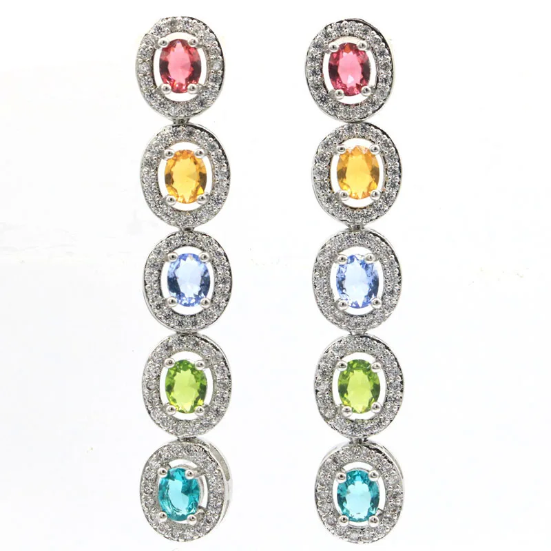 

Buy 4 Get 1 Free 50x8mm 7.4g Long Golden Citrine Green Peridot Blue Aquamarine Violet Tanzanite CZ Females Silver Earrings