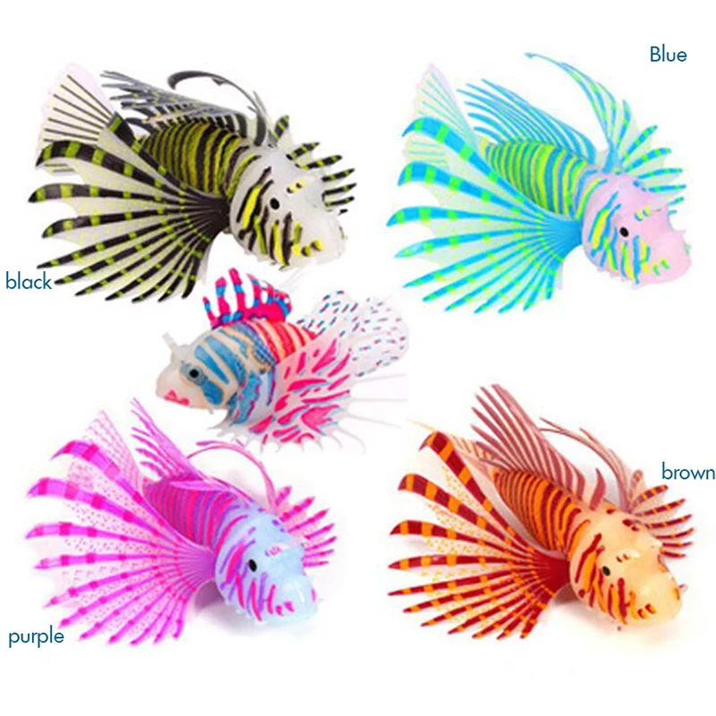 Aquarium Artificial Colorful Glowing Fish Ornaments Silicone Lionfish Floating Decorations Ornaments for Fish Tank Aquarium