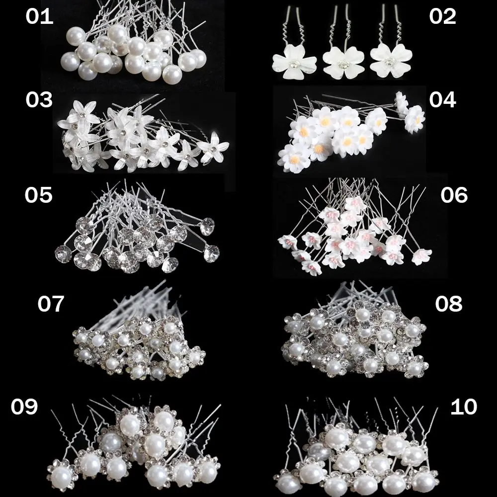 20pcs Barrettes Bridal Tiara Crystal Pearl Hairpin Flower Hairpin Stick Bridal Hairpin Bride Headpiece U Shaped Hair Clip