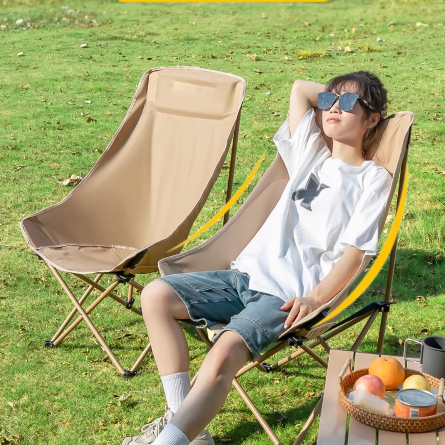 

Adjustable Three-Speed Moon Chair Portable carbon steel Metal Foldable Reclining Camping Chair for Picnics & Parties Use