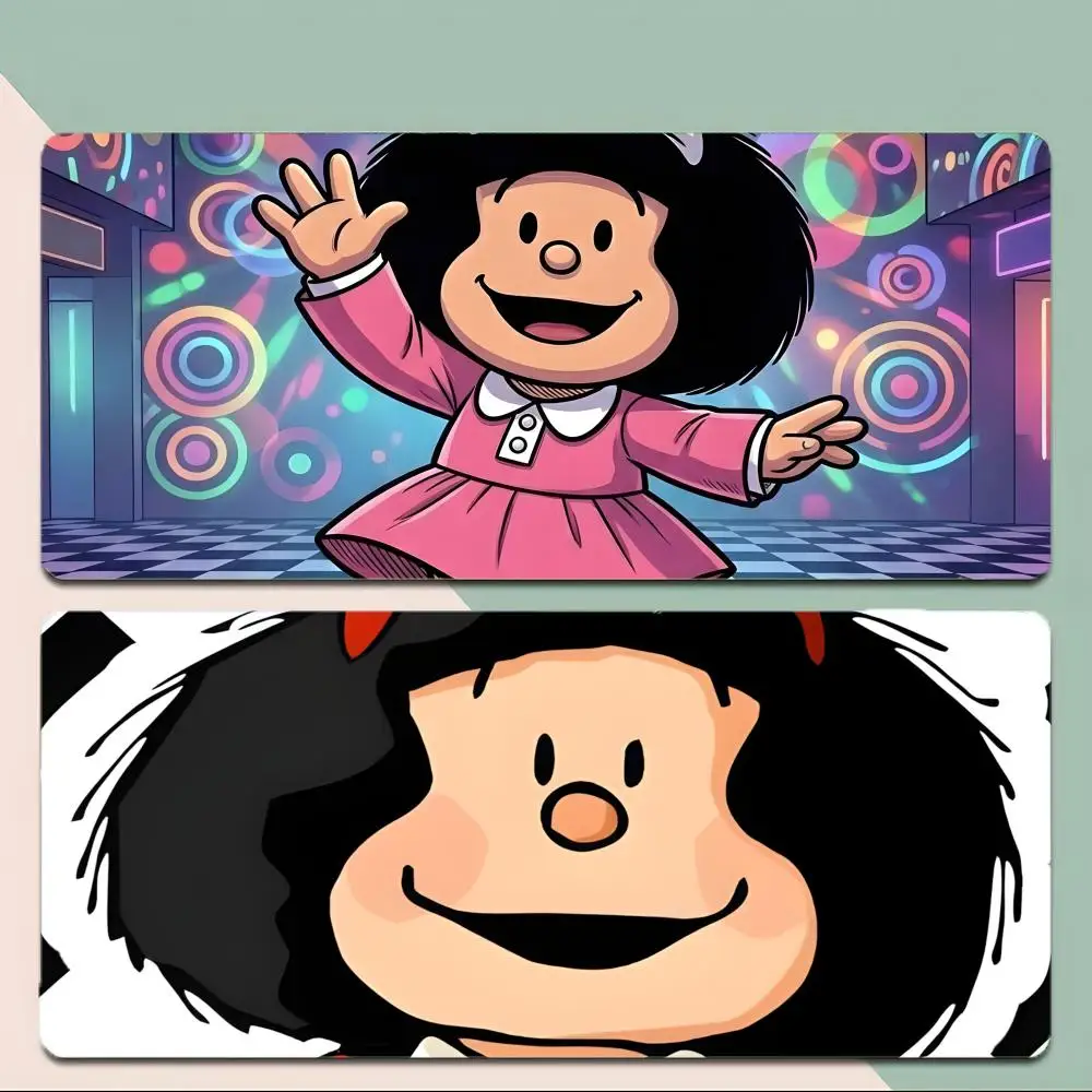 Alfombrilla de ratón con diseño de Mafalda, alfombrilla de ratón para juegos con borde cosido grueso, alfombrilla de escritorio grande antideslizante