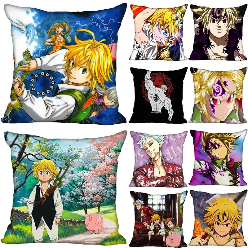 New Nanatsu No Taizai Pillow Cover Bedroom Home Office Decorative Pillowcase Square Zipper Pillow Cases Satin Soft No Fade