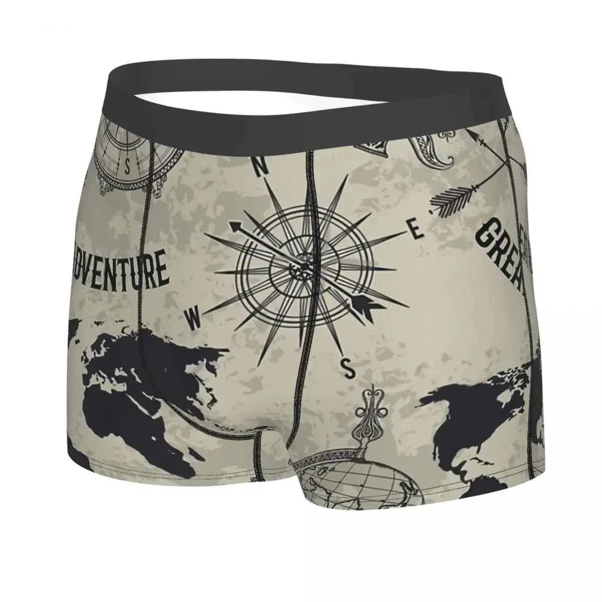 Vintage Globe Compass Map Wind Rose Vector Great Adventure Men Boxer Briefs Underpants Navigation Breathable Birthday Gifts