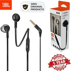 JBL T205 Auriculares com microfone, auscultadores, controlo com 1 botão, chamada mãos-livres, 100% original