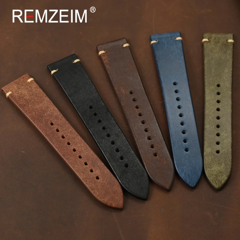 

Handmade Head Layer Cowhide Leather Watchbands 20mm 22mm Replacement Bracelet Men Women Black Blue Brown Wristwatch Strap
