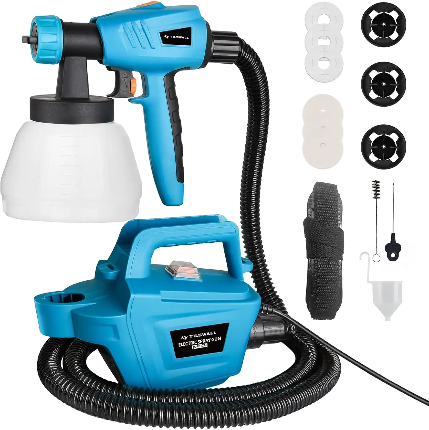 

800W HVLP Electric Spray Paint Gun with 2.5M Hose, 1300ML Container, 3 Nozzles & Patterns for Furniture, Cabinet, Fence