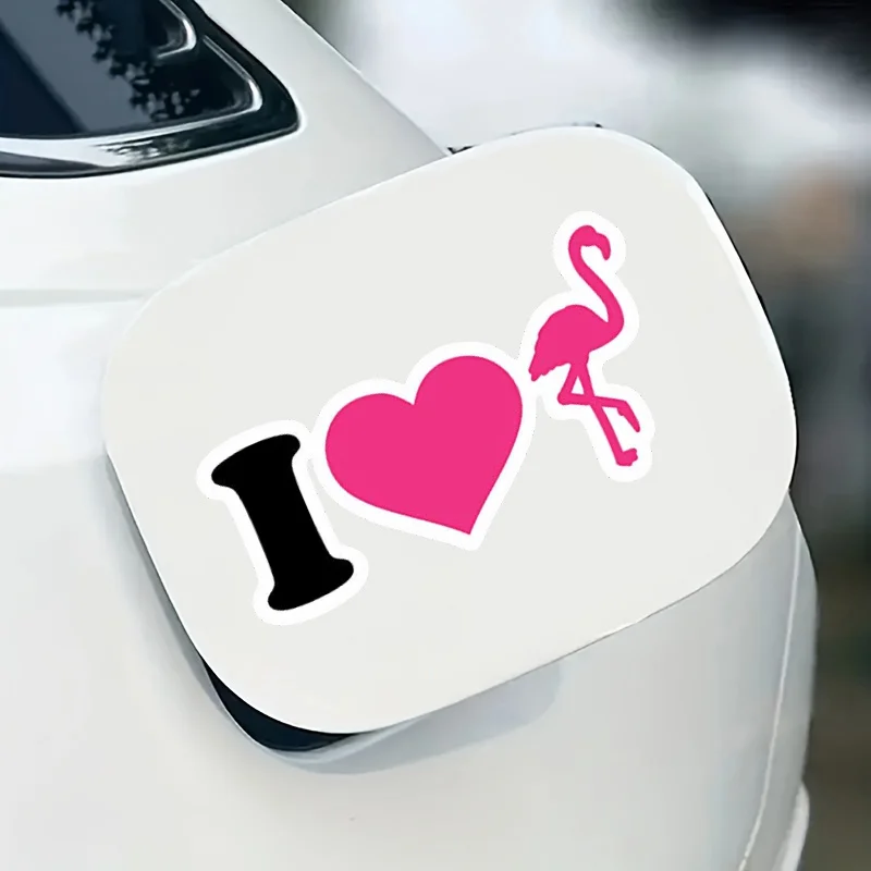 I The Flexible Vinyl Waterproof Bumper Sticker Featuring a Pink Flamingo