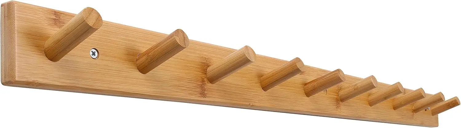 

Wood Coat Rack Wall Mounted,10 Peg Long Bamboo Hook for Hanging Backpack Coat Towel Hat,16'' Hole to Hole,Natural