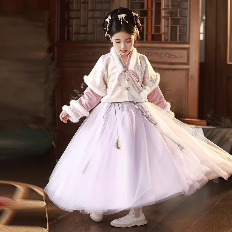 Vintage tradicional chinês crianças tang terno hanfu vestido meninas aniversário presente de natal chinês festivo crianças roupas de ano novo