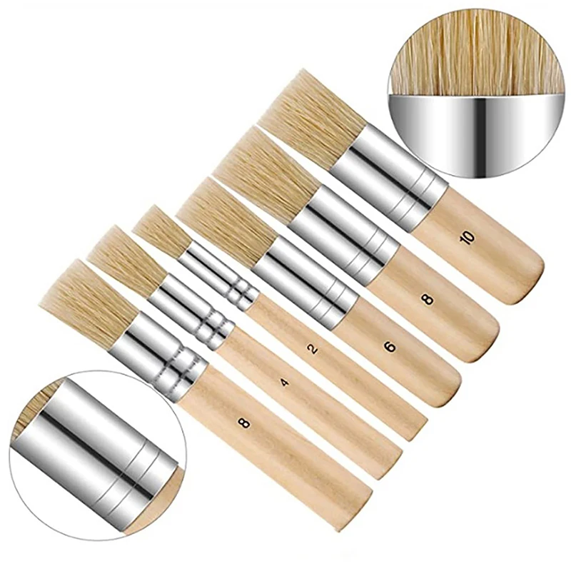 3Pcs DIY Wooden Stencil Brush Pure Natural Bristle Paint Brush Oil Painting Wooden Handle Brush Professional Art Supplies