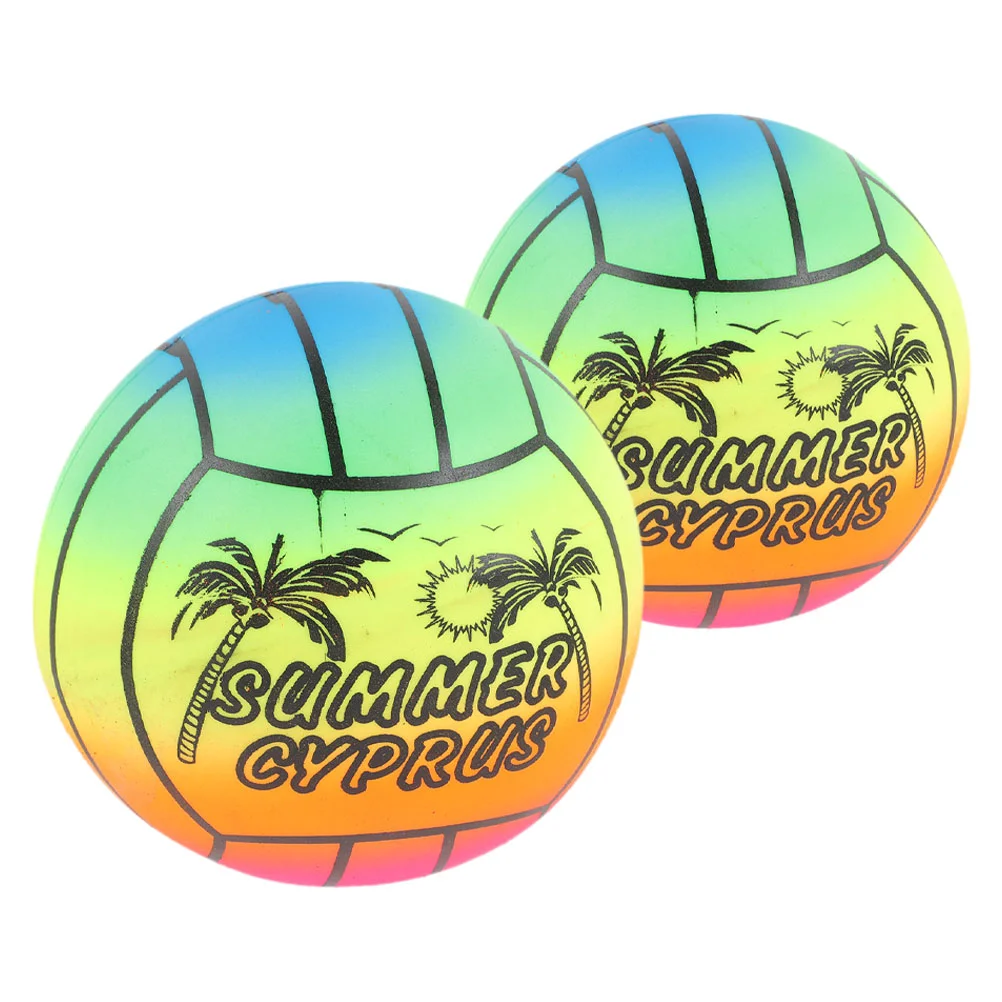 

2 Pcs Rainbow Volleyball Beach Balls for Kids Inflatable Pool Toys The Outdoor Court Pvc Play Toddler