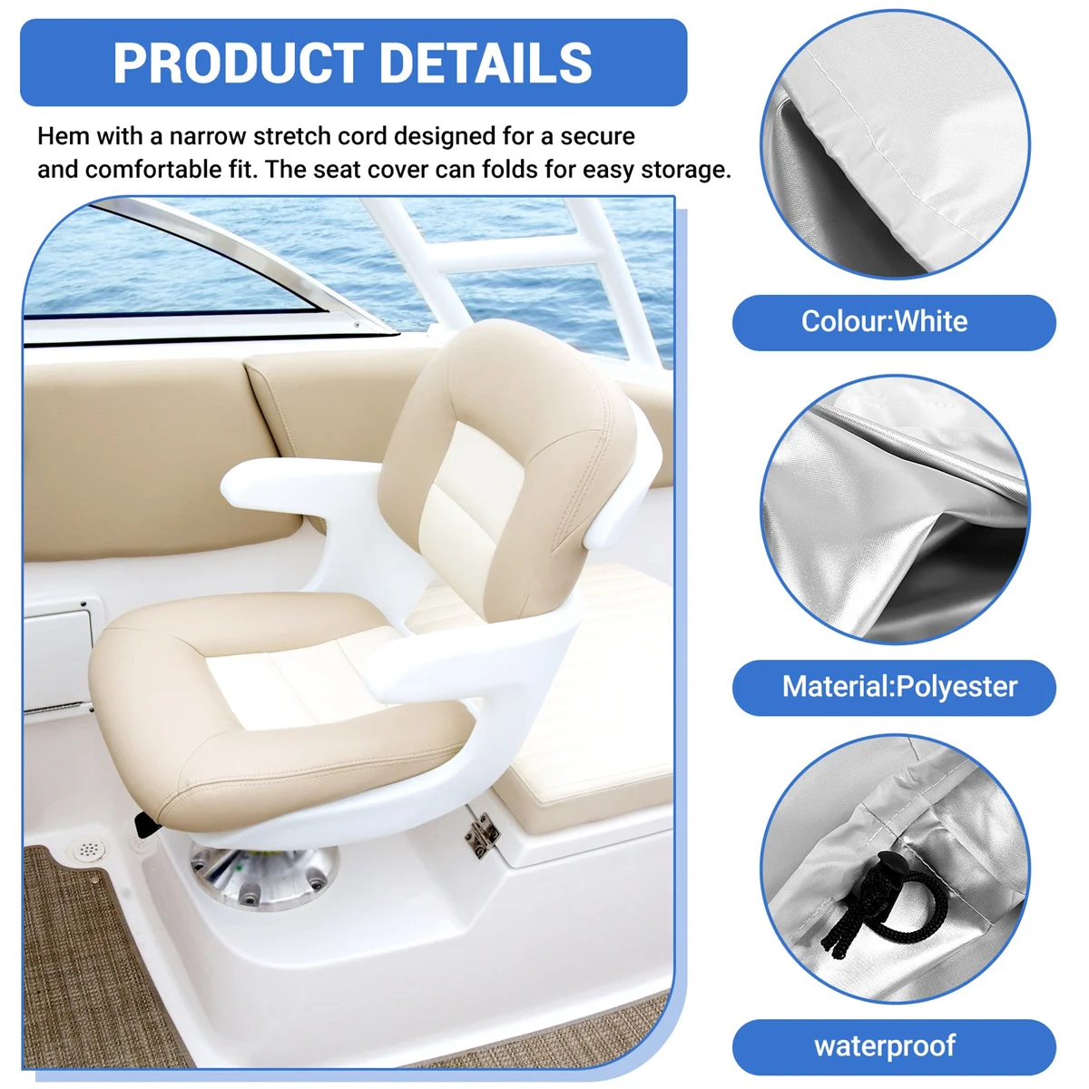 غطاء مقعد القارب الجديد، غطاء مقعد كرسي كابتن قارب عائم مقاوم للماء في الهواء الطلق، أغطية حماية للكرسي باللون الأبيض