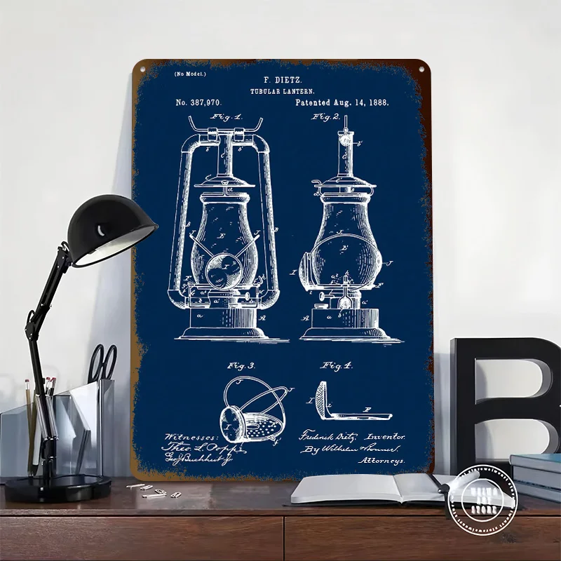 Vintage Tubular Lantern 1888 Tinplate Poster Custom Wall Art Vintage Metal Signs Retro Tin Plaque for Garage Decoration Room