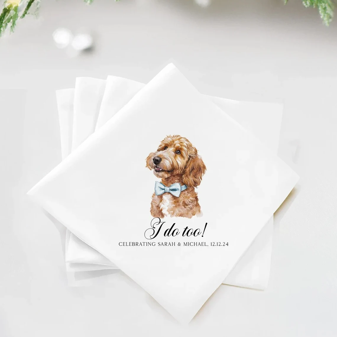 Custom Pet Napkins, Personalized Dog Napkins, Wedding Napkins, Custom Pet Cocktail Napkins, Engagement Napkins, Cocktail & Lunch