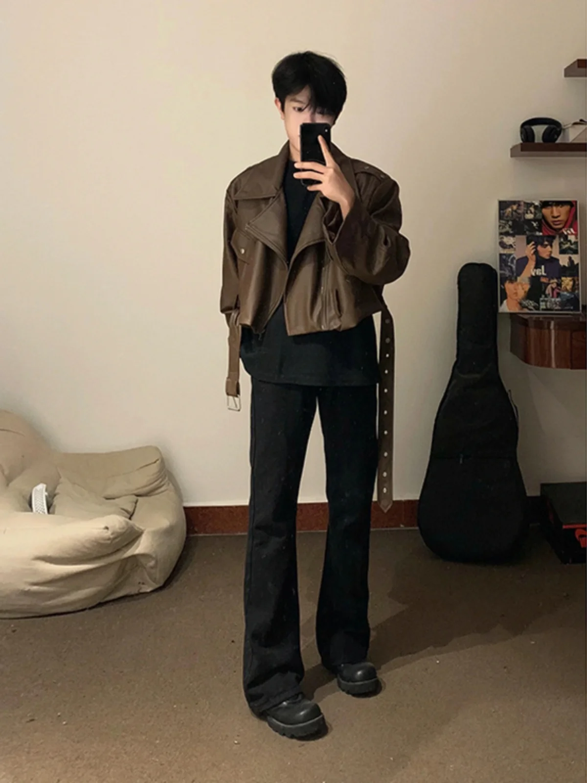 

Cleanfit American Vibe Men's Jeans Pure Bla Denim High Street Slim Straight Leg Trousers Trendy Autumn Winter Faion