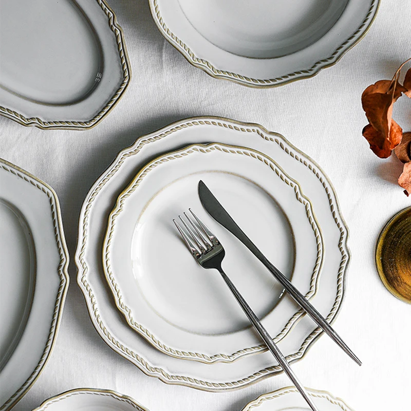 Solid Color Dinner Plates, White Ceramic Plate, Nordic Breakfast Dishes and Bowls, Simple Dessert and Fruit Dish, Tableware