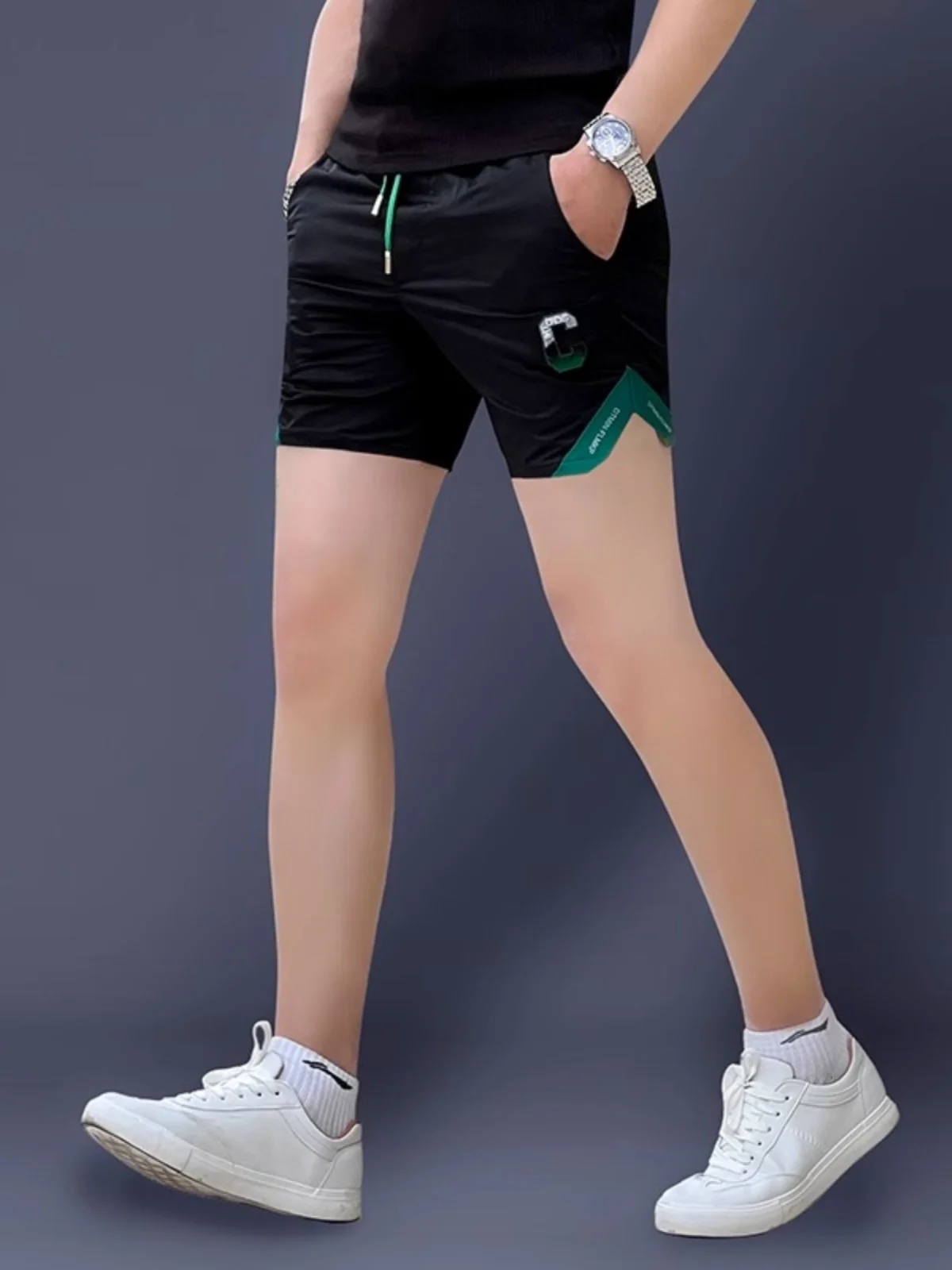 

Модные мужские летние спортивные шорты для плавания и пляжа, тонкие, с вышивкой, из ледяного шелка, прямого кроя, укороченные брюки Haome