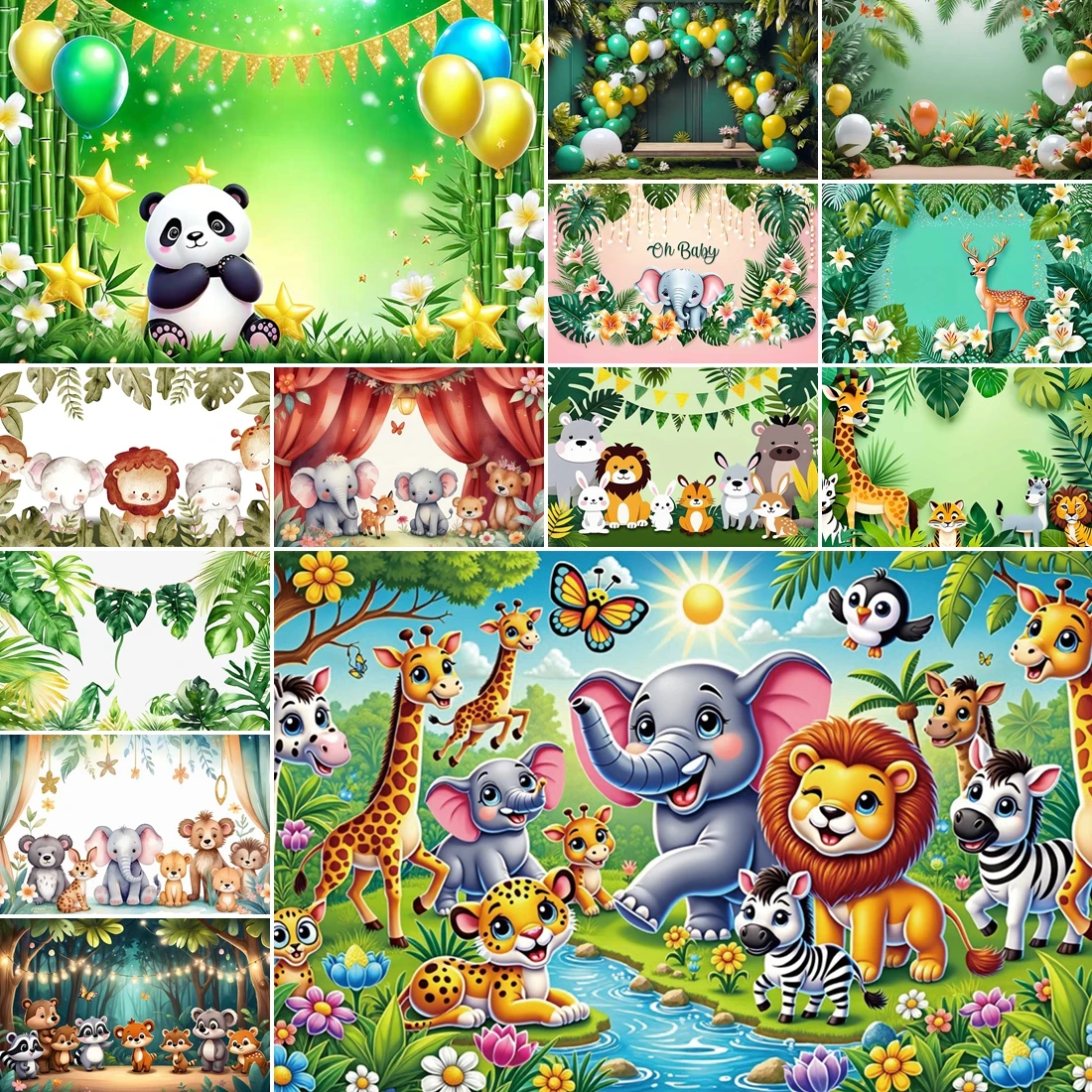 

MOON.QG Animals Jungle Safari Forest Background Photography Green Leaves Backdrop Baby Shower Anniversary Birthday Party Decor