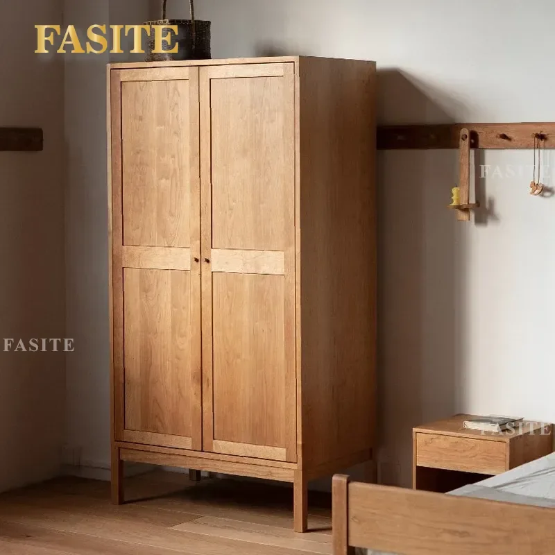 For Shaker Style Solid Wood Cherry Tall Wardrobe Modern Simple Bedroom Storage Cabinet Large Capacity Furniture