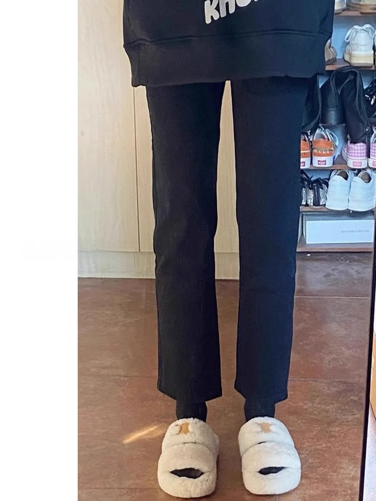 

Прямые джинсы с высокой талией, женские эластичные утягивающие брюки большого размера, девять трубок, осеннее новое поступление