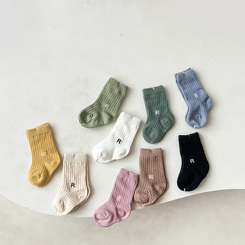 Spring Autumn Baby School Sock Korean Simplicity White Black Letter R Short Sock for Kids Toddler Boy Girl Cotton Stripes Socks