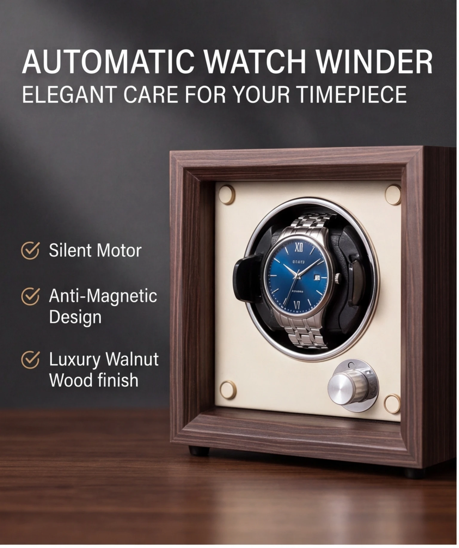 Luxury Walnut Wood Watch Winder Ultra Quiet Motor Anti-Magnetic Automatic Watch Rotator Dustproof Watch Storage Box