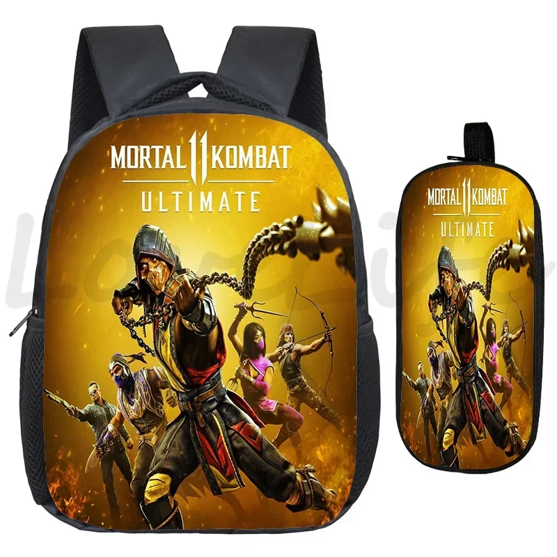 2pcs Set Mochila Mortal Kombat Printed School Bags Pen Bag Toddler Kindergarten Backpack for Preschool Boys Girls Cute Rucksack