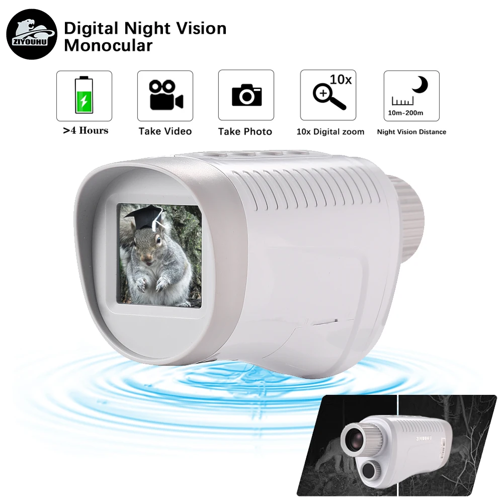 1080P HD Digital Monocular Night Vision 10X Zoom 200m Infrared Camera Photo Video Records in Total Darkness Hunting Night Vision