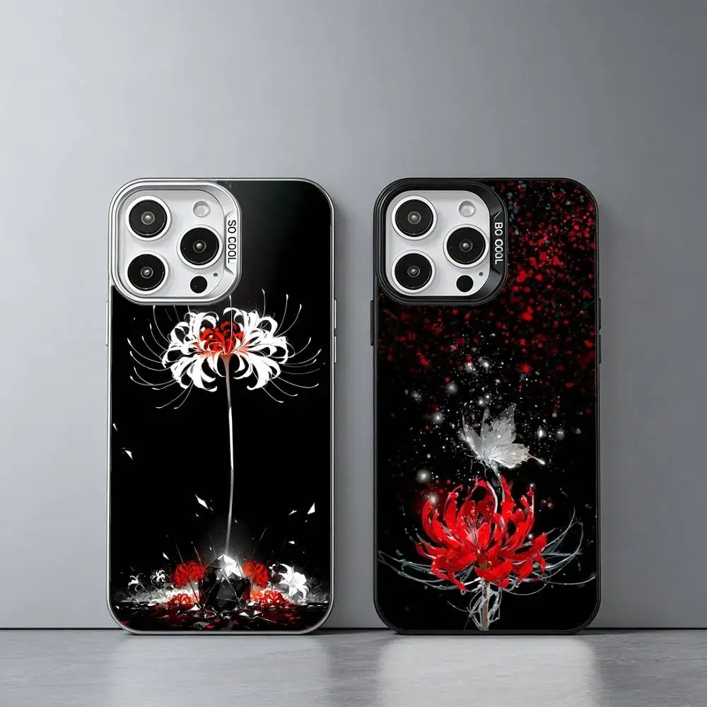 

R-Red S-Spider Lily F-Flowers Phone Case For iPhone 17,16,15,14,13,12,11 Plus,Pro Max,XS,Colored silver phone case