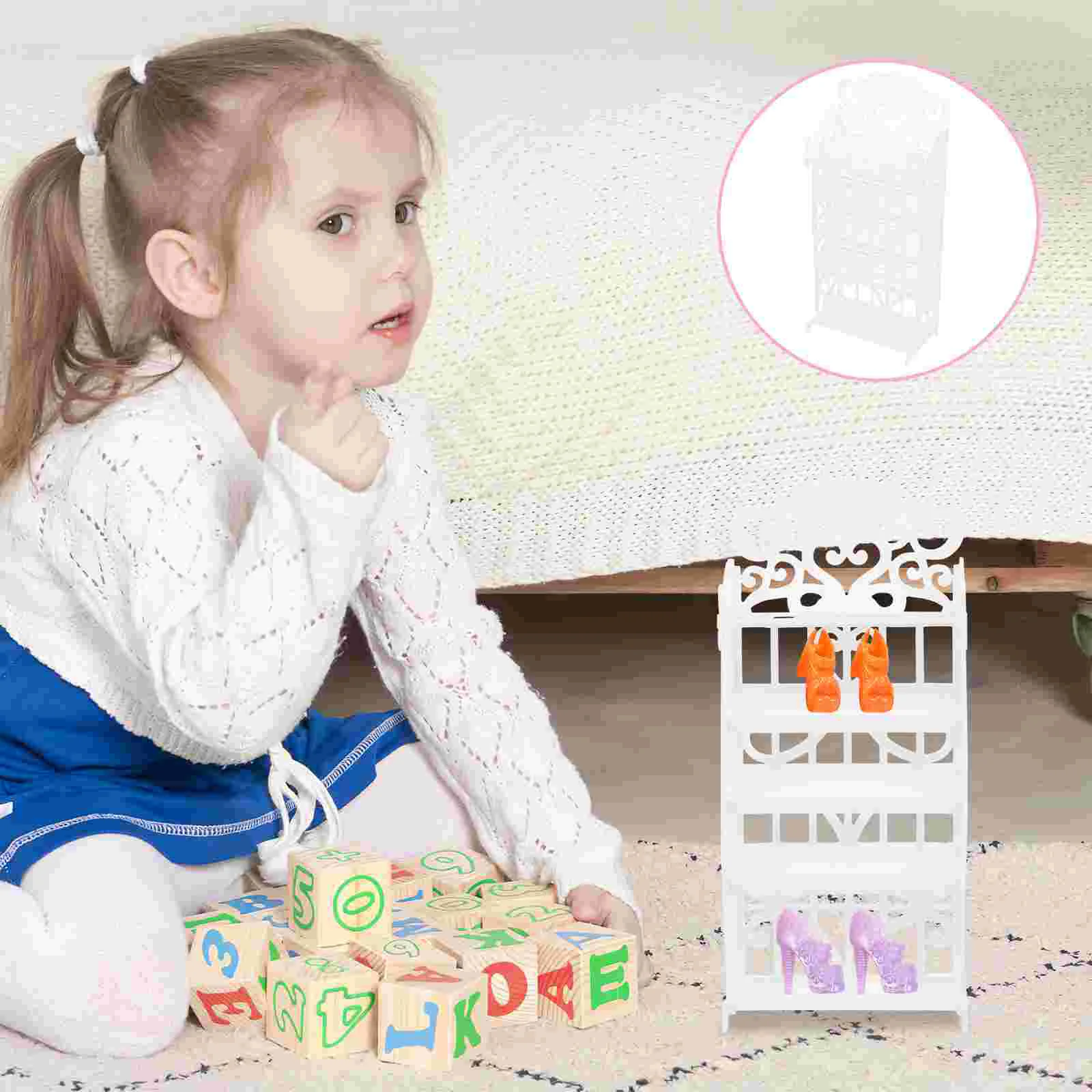 Dolls Accessories Clothing Hangers Shoes Rack for Toy Storage Shelf Infant Toys