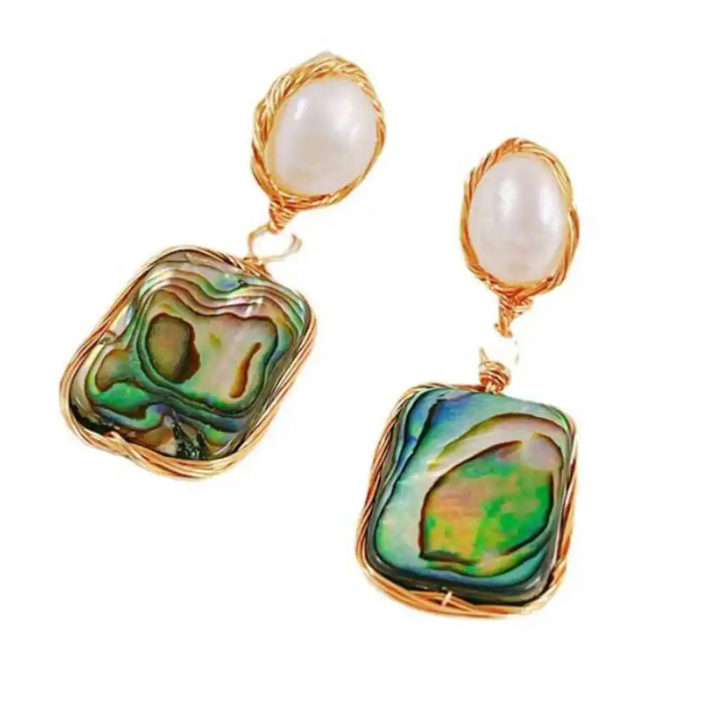 

Natural Abalone shell Baroque White pearl Earrings VALENTINE'S DAY Diy Women Aquaculture Wedding