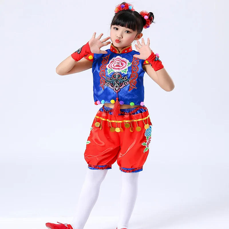 Trajes de desempenho de festa de festival infantil trajes de dança étnica chinesa traje de festa de dança de ano novo