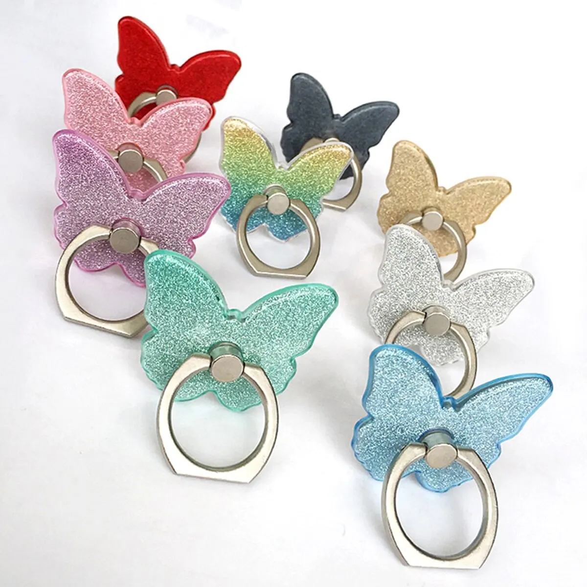 Universal Glitter Beautiful Butterfly Mobile Phone Handle Holder Portable Desktop Bracket Ring Holder Mobile Phone Holder Socket