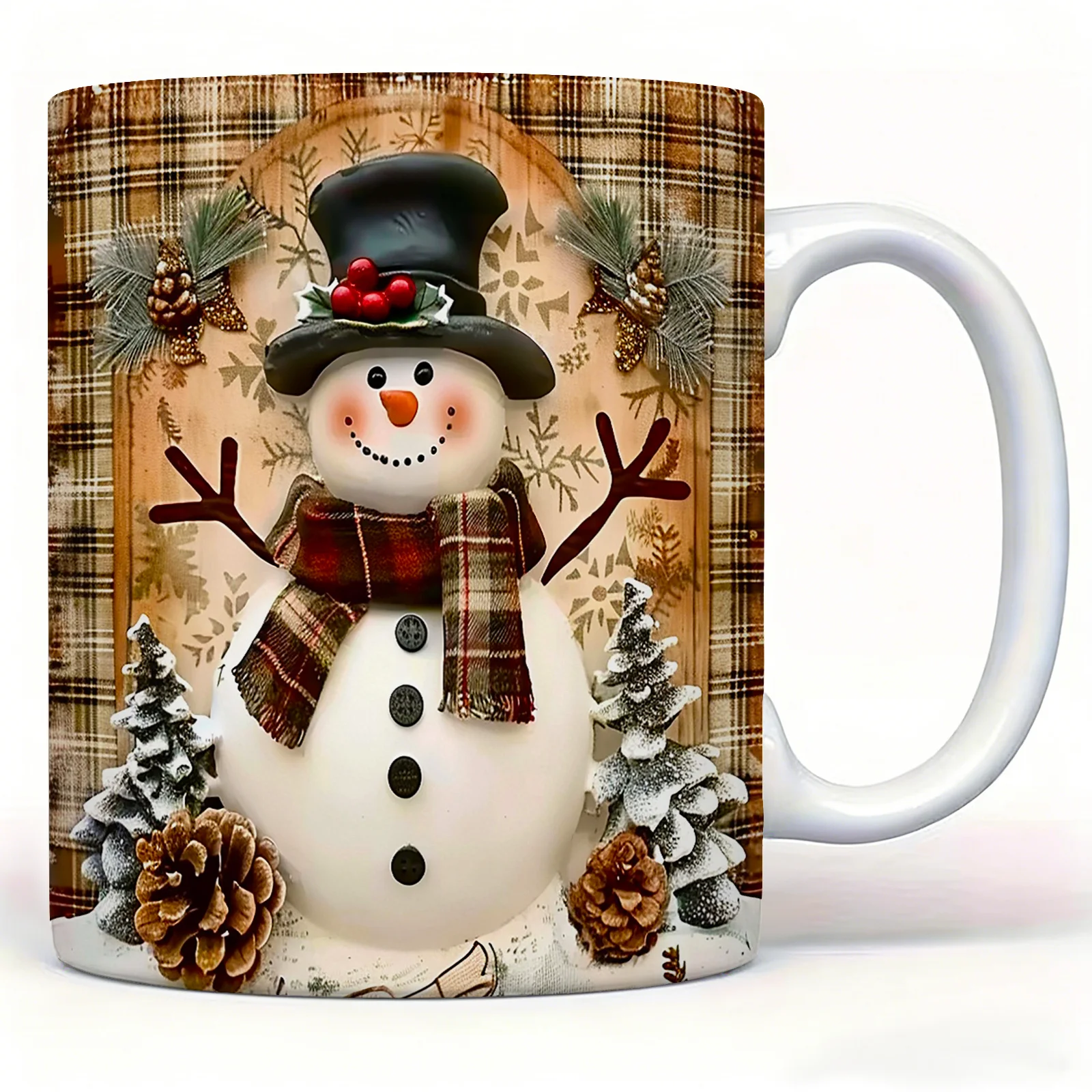 1pc Snowman-themed Ceramic Coffee Mug with Double-Sided Pattern Design, Reusable, Easy to Hand Wash, 11 oz Stylish Cup for Home Decor, Office Water Cup, Christmas Gift for Friends