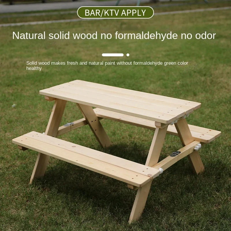 Outdoor Four-Person Folding Table and Chair Simple Wooden Picnic Camping Table Leisure Portable Children's Play Table and Chair